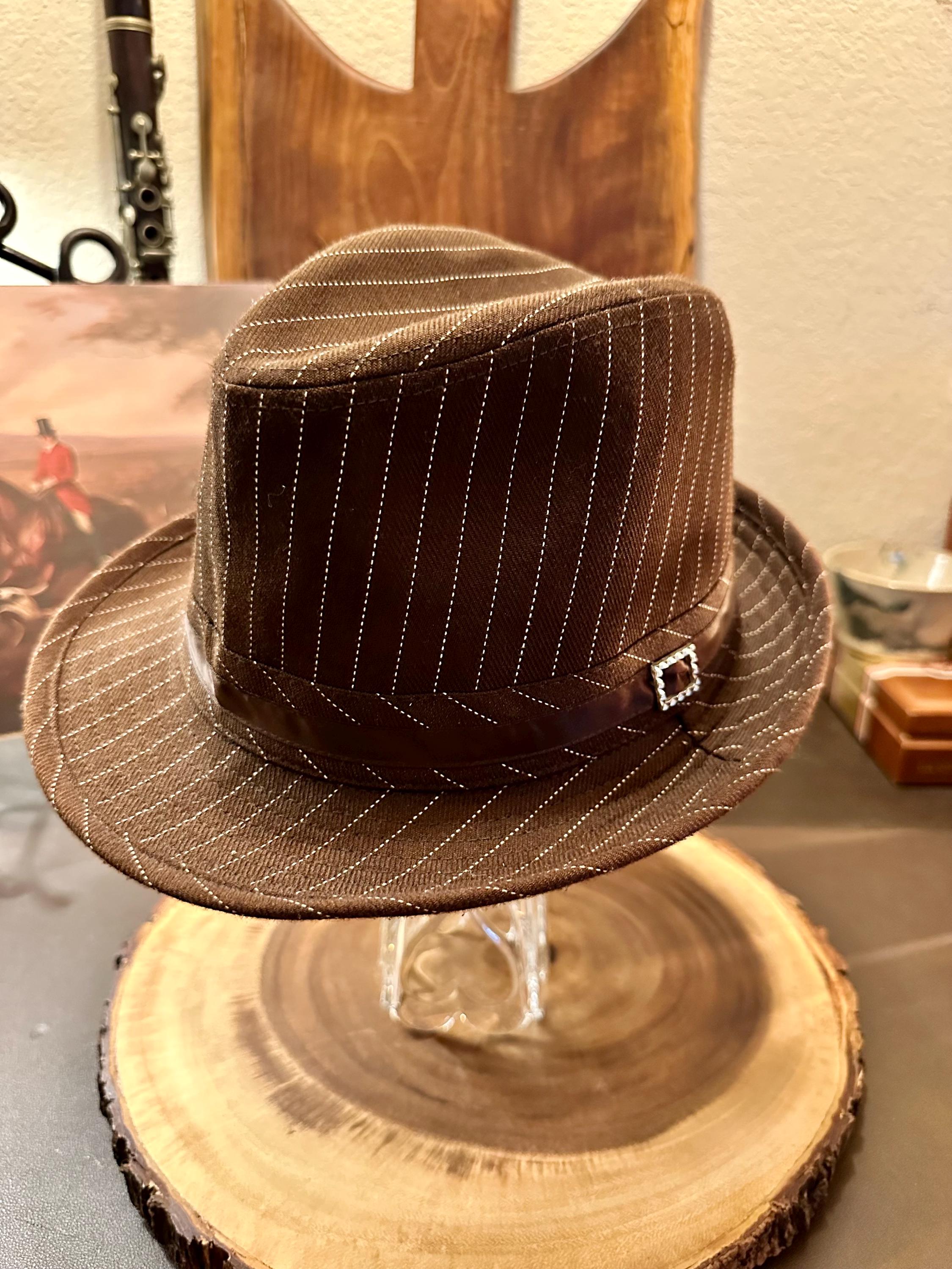 Vintage-Style Black Pinstripe Fedora Hat w/ Feather & Rhinestone Accent Rhinestone Fedora - Etsy main image 4