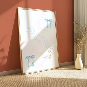 Blue and Pink Aesthetic Bow Wall Art - Coquette Room Decor - Girly Dorm Decor - Perfect Gift for Teen Girls - Aesthetic Room Art