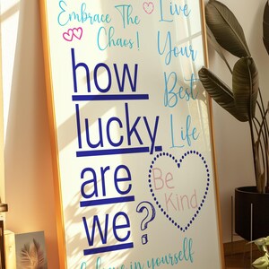 Navy How Lucky Are We Poster - Retro Trendy Wall Art - Aesthetic Apartment Art - Coastal Cowgirl Print