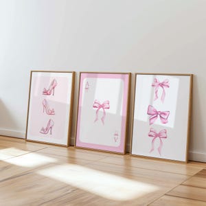Trendy Pink Schleifen Wand Kunst 3er Set, Preppy College Wohnung Dekor, Aquarell Bögen Druck, Kokette Raumdekoration, Girly Wandkunst