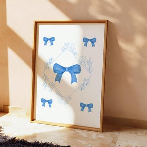 Blue Bow Floral Print: Coquette Dorm Decor (Digital Download)