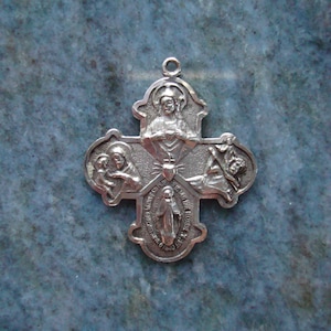 Beautiful Large Antique Vintage Sterling Silver Four Way Cross Medal Catholic Religious Cruciform Pendant Necklace by Creed