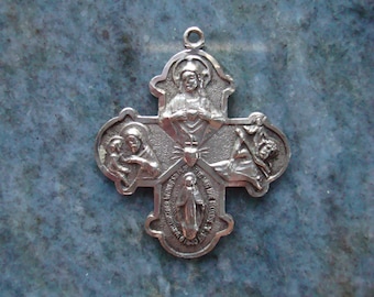 Beautiful Large Antique Vintage Sterling Silver Four Way Cross Medal Catholic Religious Cruciform Pendant Necklace by Creed