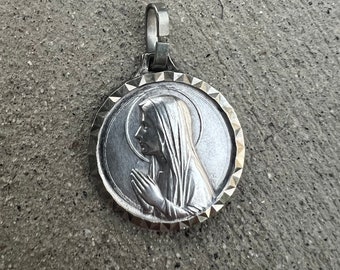 Our Lady of Lourdes the Holy Virgin Mother Mary French Vintage Antique Catholic Religious Medal Pendant