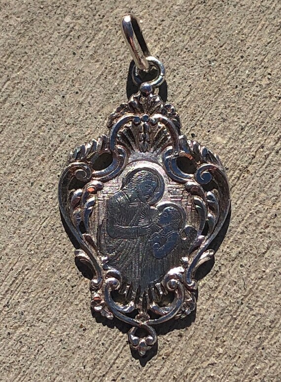Baroque French Antique Sterling Silver Jesus & St John Communion Catholic Christian Religious Medal Pendant