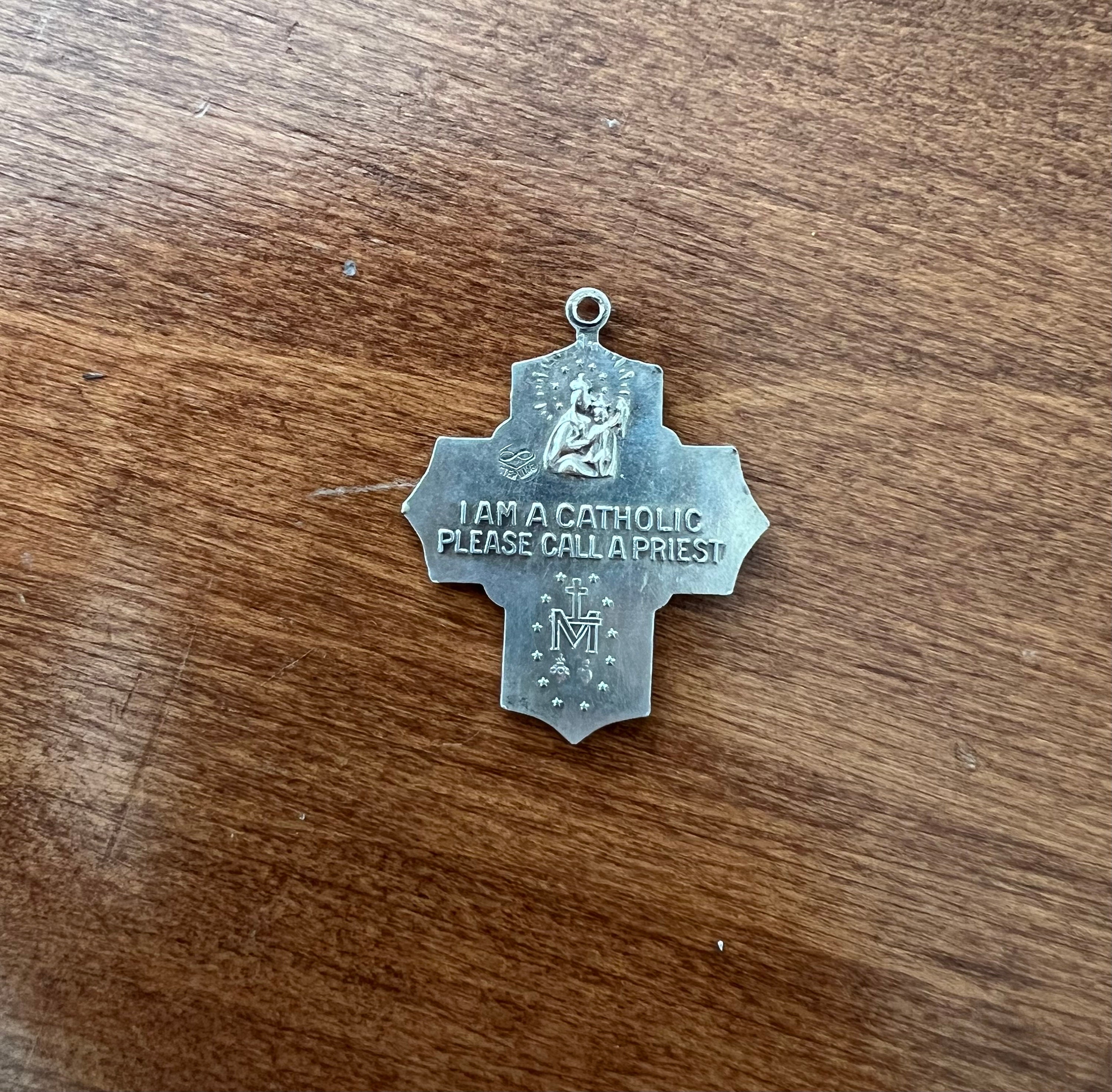 Large Antique Vintage Sterling Silver Four Way Cross Medal Catholic ...