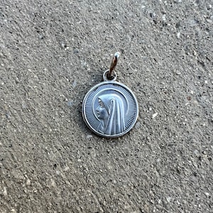 Antique French Vintage Petite Sterling Silver Holy Virgin Mother Mary Our Lady of Lourdes Medal Catholic Religious Pendant