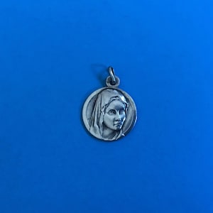 Unique Antique Sterling Silver French Holy Virgin Mother Mary Religious Catholic Pendant Medal