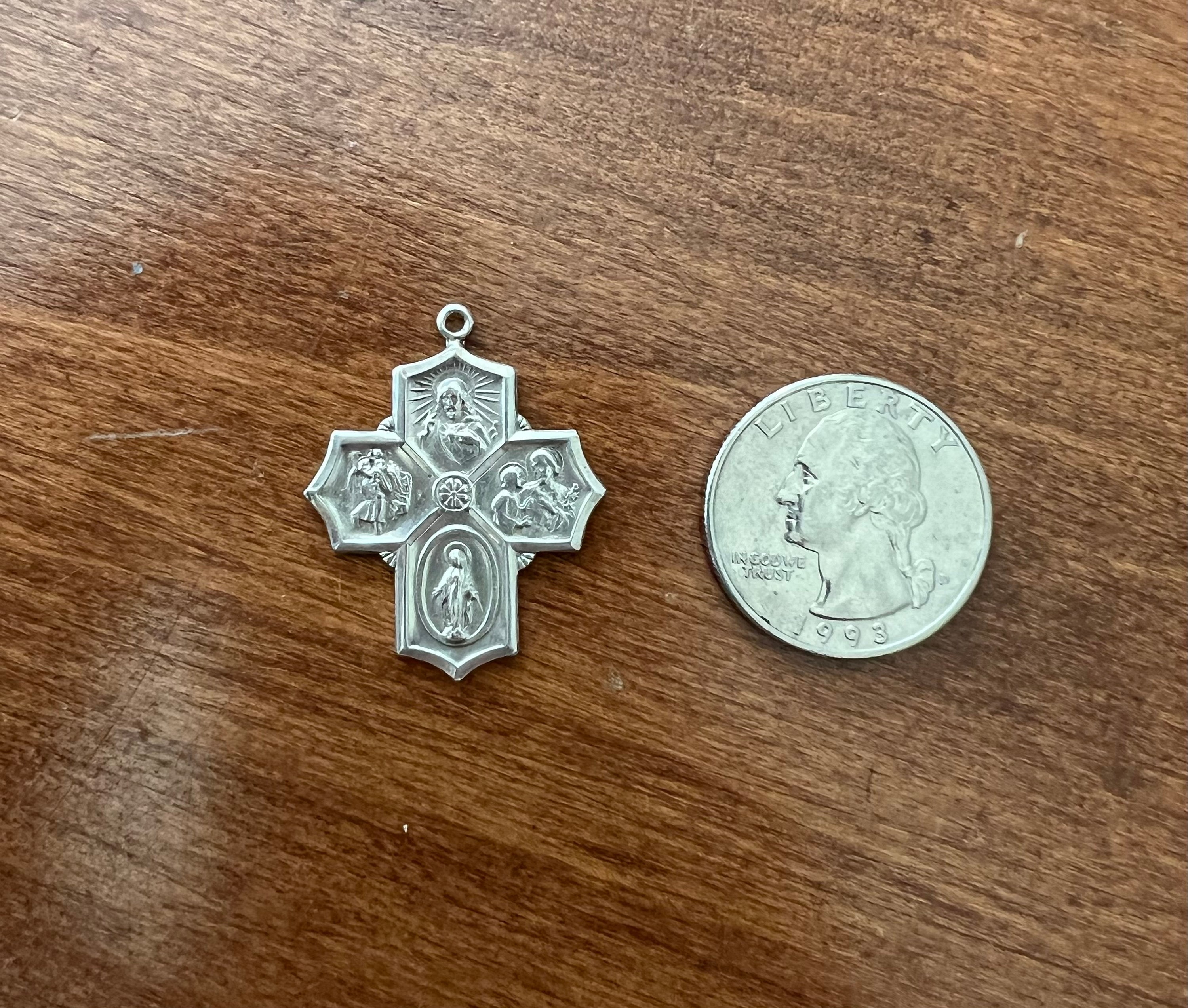 Large Antique Vintage Sterling Silver Four Way Cross Medal Catholic ...