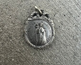 Antique Vintage French Silver Notre Dame de Bon Secours Our Lady of Good Help Catholic Religious Medal Pendant