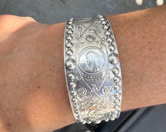 RARO HTF Antiguo EJ Towle Religioso Católico Plata Fina .999 Brazalete Rosario Pulsera Oración Santa E.J.