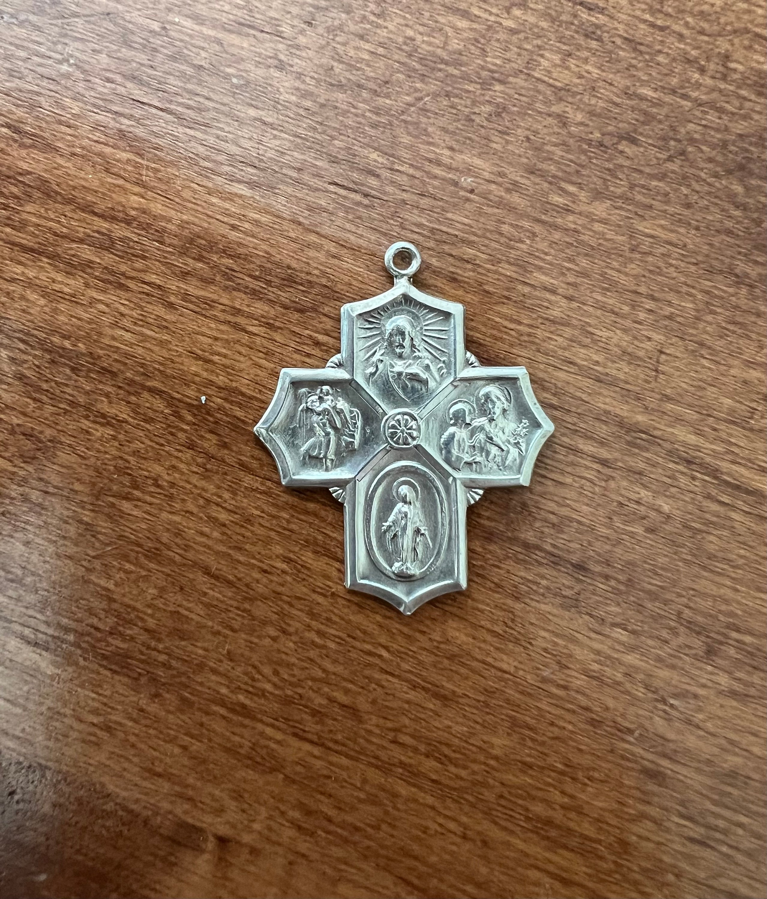 Large Antique Vintage Sterling Silver Four Way Cross Medal Catholic ...