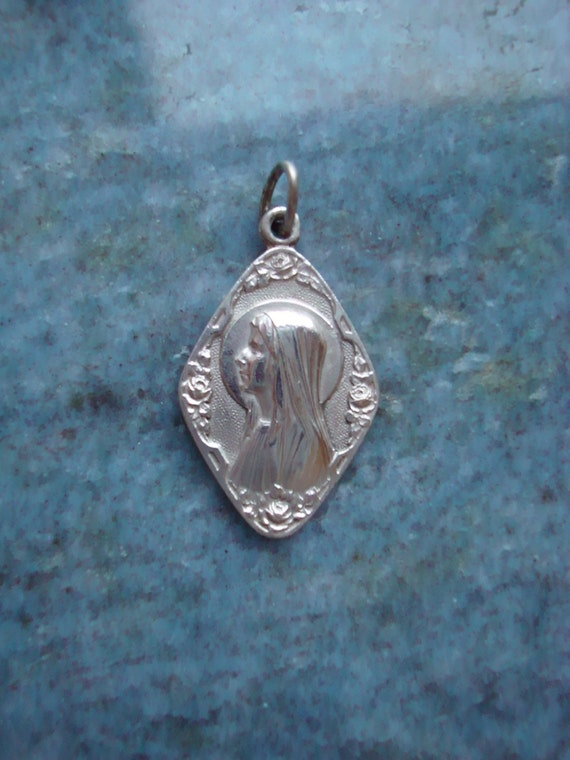 Antique Vintage French Silver Holy Mother Mary App