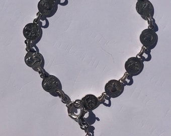 OOAK Antique French Sterling Silver Rosary Saint Bracelet Catholic Christian Religious Medals SIGNED