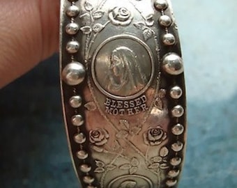 RARE HTF Antique EJ Towle Religious Catholic Fine Silver .999 Rosary Cuff Bracelet Saint Prayer Bracelet E.J.