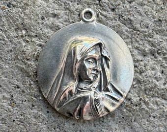 Our Lady of Sorrows Holy Virgin Mother Mary Sterling Silver Medal Catholic Religious Pendant