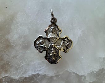 Beautiful Large Antique Vintage Sterling Silver Four Way Cross Medal Catholic Religious Cruciform Slide Pendant Necklace by Creed