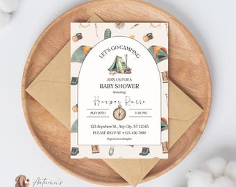 Camp Baby Shower Invitation Template, Digital Boy Baby Shower Invitation Template, Instant Download, Gender Neutral, Canva, Baby Invite