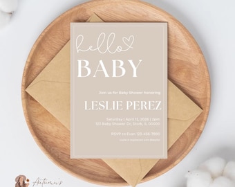 Hello Baby, Baby Shower Invitation, Gender Reveal, Shower, Gender Neutral, Digital Download, Instant Download, Canva Template, Baby Shower