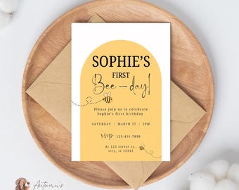Bumble Bee Birthday, Invitation, Instant Download, Canva, Bee-Day, Bee, Bumble Bee Baby, Digital, First Bee-Day Invitation, First Birthday