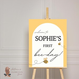 Bumble Bee Birthday, Welcome Sign, Instant Download, Canva, Bee-Day, Bee, Bumble Bee Baby, Digital, First Bee-Day Decor, First Birthday