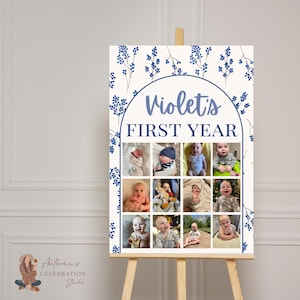 milestone birthday sign, printable baby&#39;s first year poster template, baby 1st birthday milestone board, 1st Birthday Photo Collage Sign