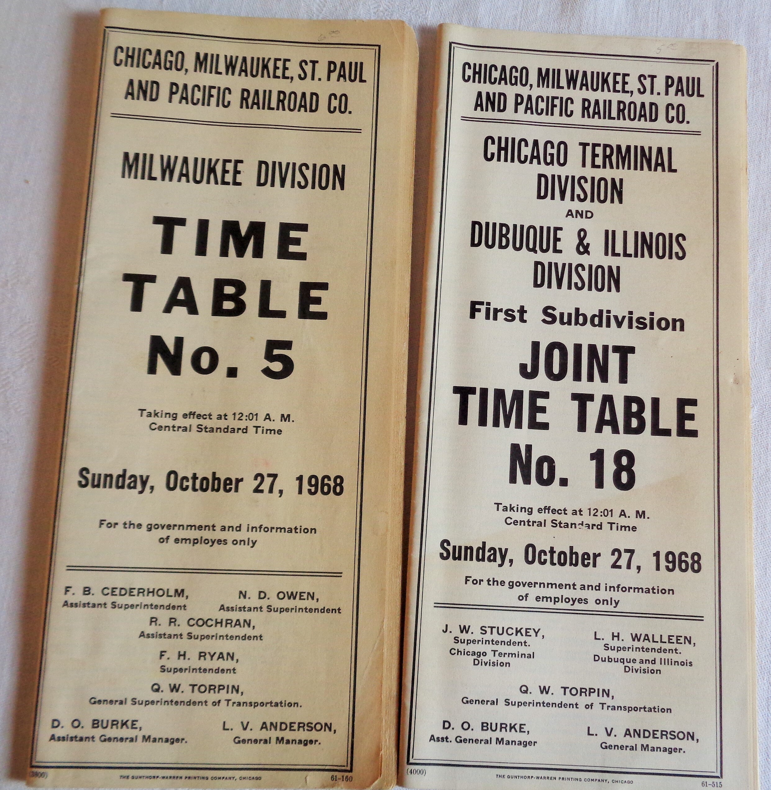 Chicago Milwaukee St Paul And Pacific Railroad Table No 1968 Milwaukee Div Joint Time Table No 18 Chicago Div Dubuque Division 1968