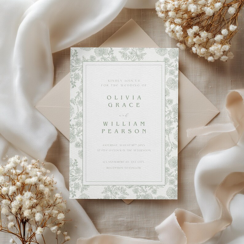 Sage Green Wedding Invitation Template Botanical Garden Wedding Invite ...