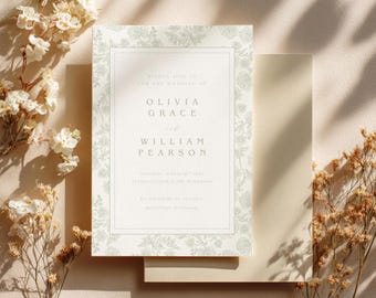 Sage Green Wedding Invitation Template Botanical Garden Wedding Invite Editable Template Floral Invitation Instant Download Elegant Wedding