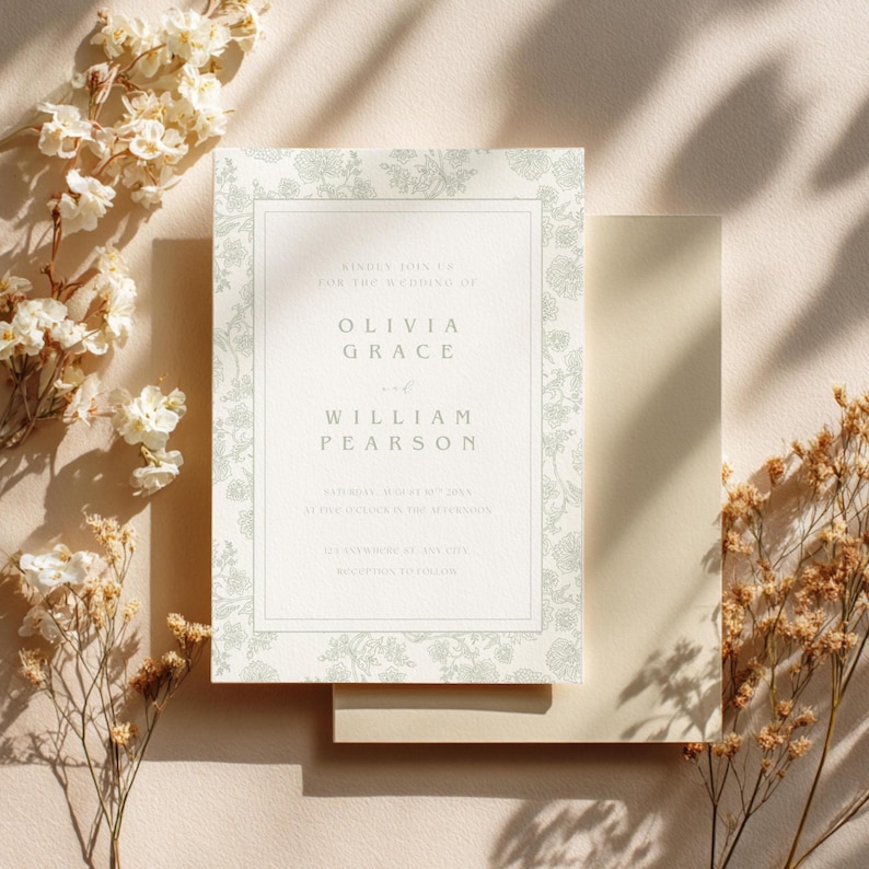 Sage Green Wedding Invitation Template Botanical Garden Wedding Invite ...