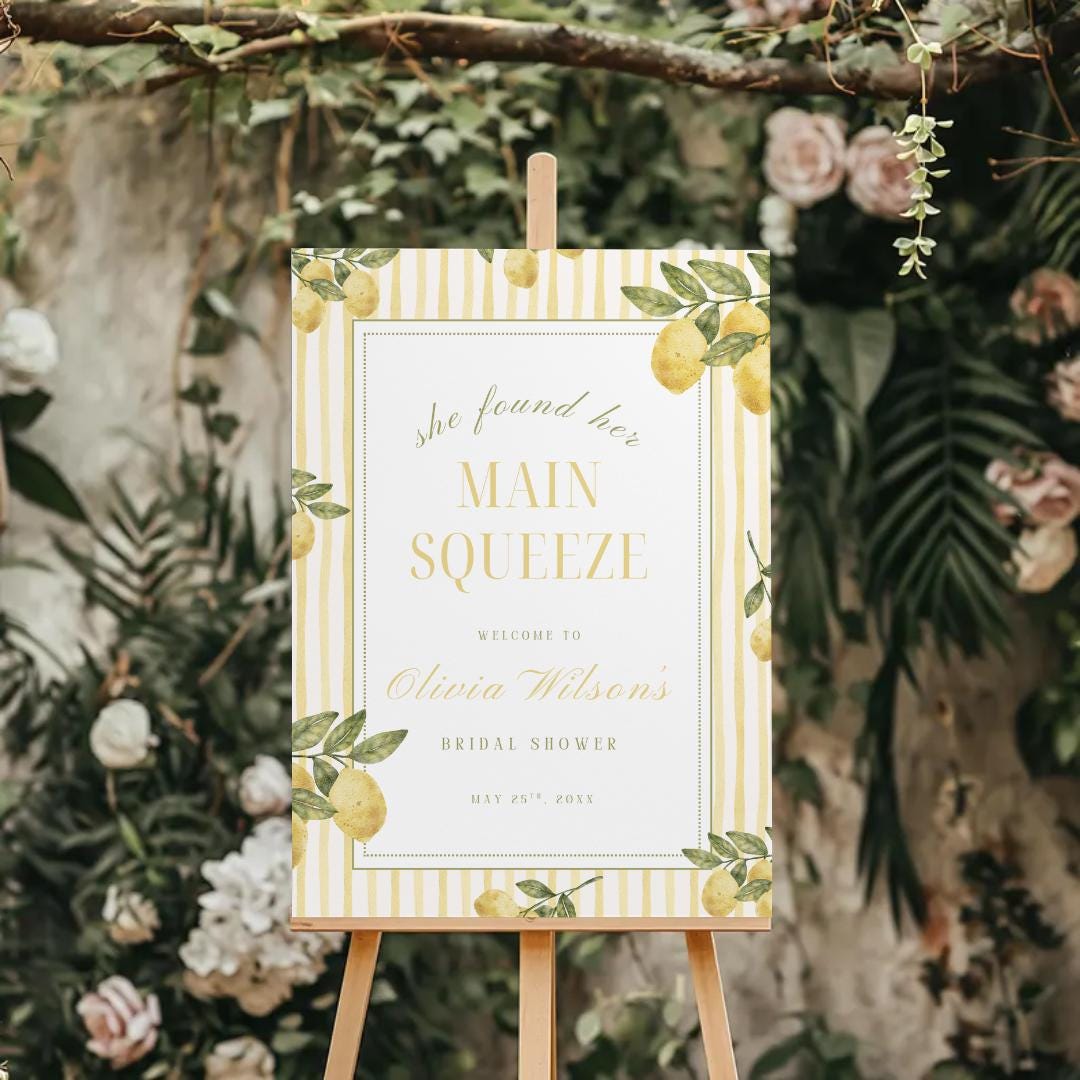 She Found Her Main Squeeze Bridal Shower Sign Template Striped Invite ...