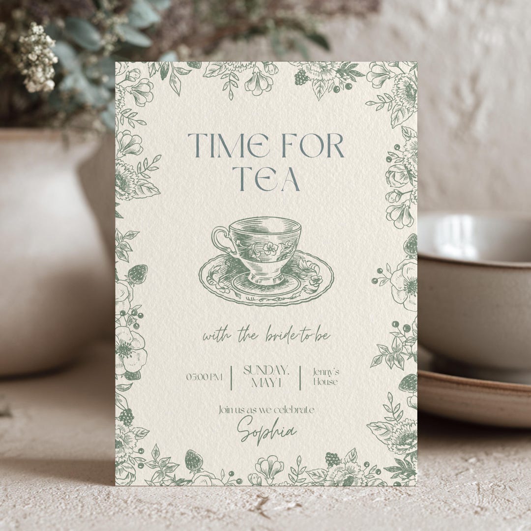 Time Four Tea Invitation Time for Tea With Bride to Be Invitation Tea Party Elegant Floral ...