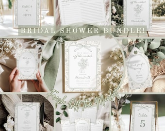 Paquete de plantillas Canva para despedida de soltera "She's Fresh off the Market" Decoración para despedida de soltera con temática de mercado agrícola Juegos para despedida de soltera Descarga instantánea