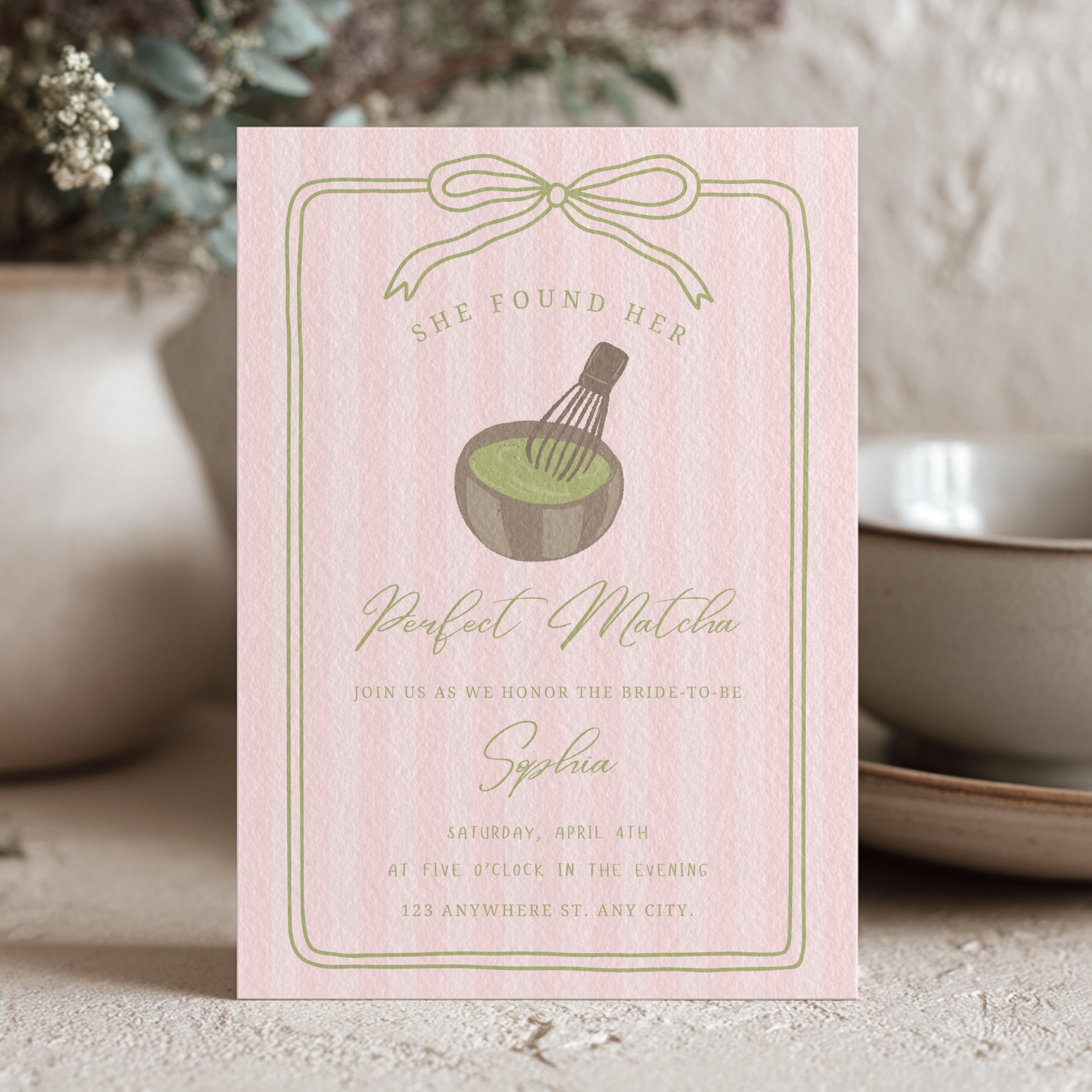 She Found Her Perfect Matcha Bridal Shower Invite Matcha Themed ...