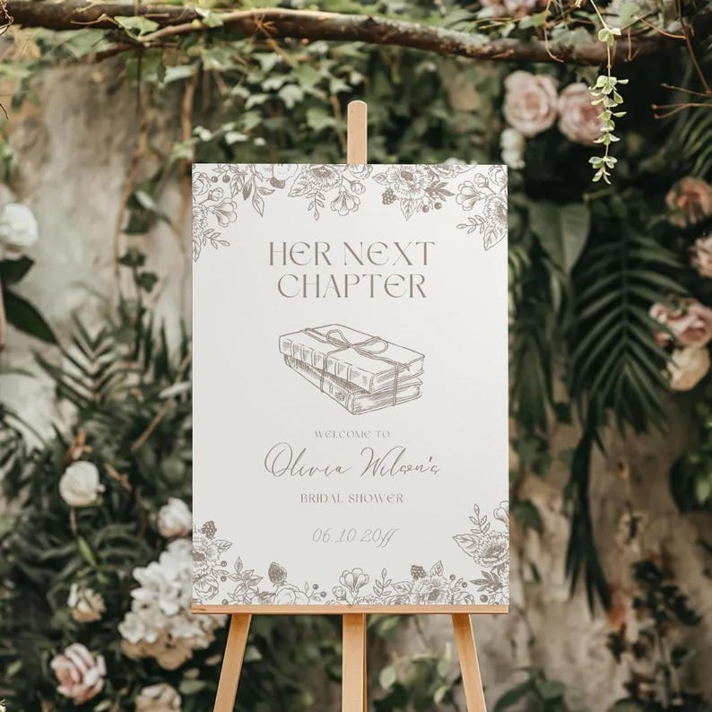 Her Next Chapter Begins Bridal Shower Welcome Sign Template Elegant ...