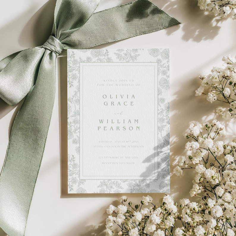 Sage Green Wedding Invitation Template Botanical Garden Wedding Invite ...