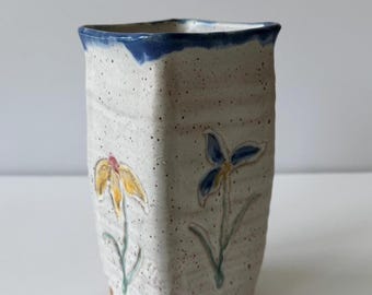 Vintage Handmade Square Floral Vase