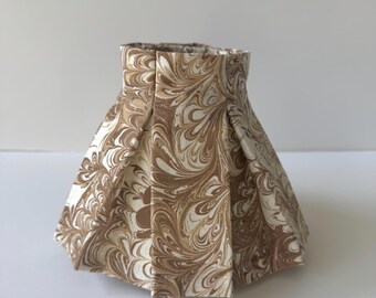 6" Clip Lampshade with Box Pleated Skirt - Marble Print in Brown Tobacco