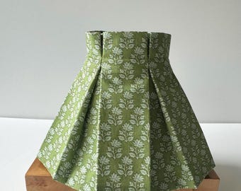 6" Clip Lampshade with Box Pleated Skirt - Apple Green flowers