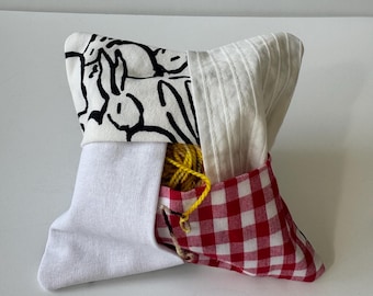 Collapsible Yarn Bowl - Red, Black and White Bunnies