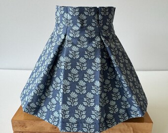 6" Clip Lampshade with Box Pleated Skirt - Blue flowers