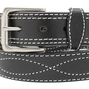 Figure 8 Stitched Leather Work Belt 1 1/2&#39;&#39; up to 70&#39;&#39; waist, Black, Dark Brown, Brown
