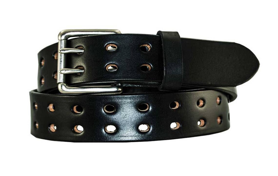 Double Hole Leather Belt With Double Prong Buckle - Etsy