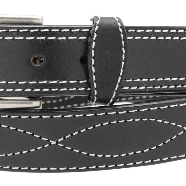 Figure 8 Stitched Leather Work Belt 1 1/2'' up to 70'' waist, Black, Dark Brown, Brown