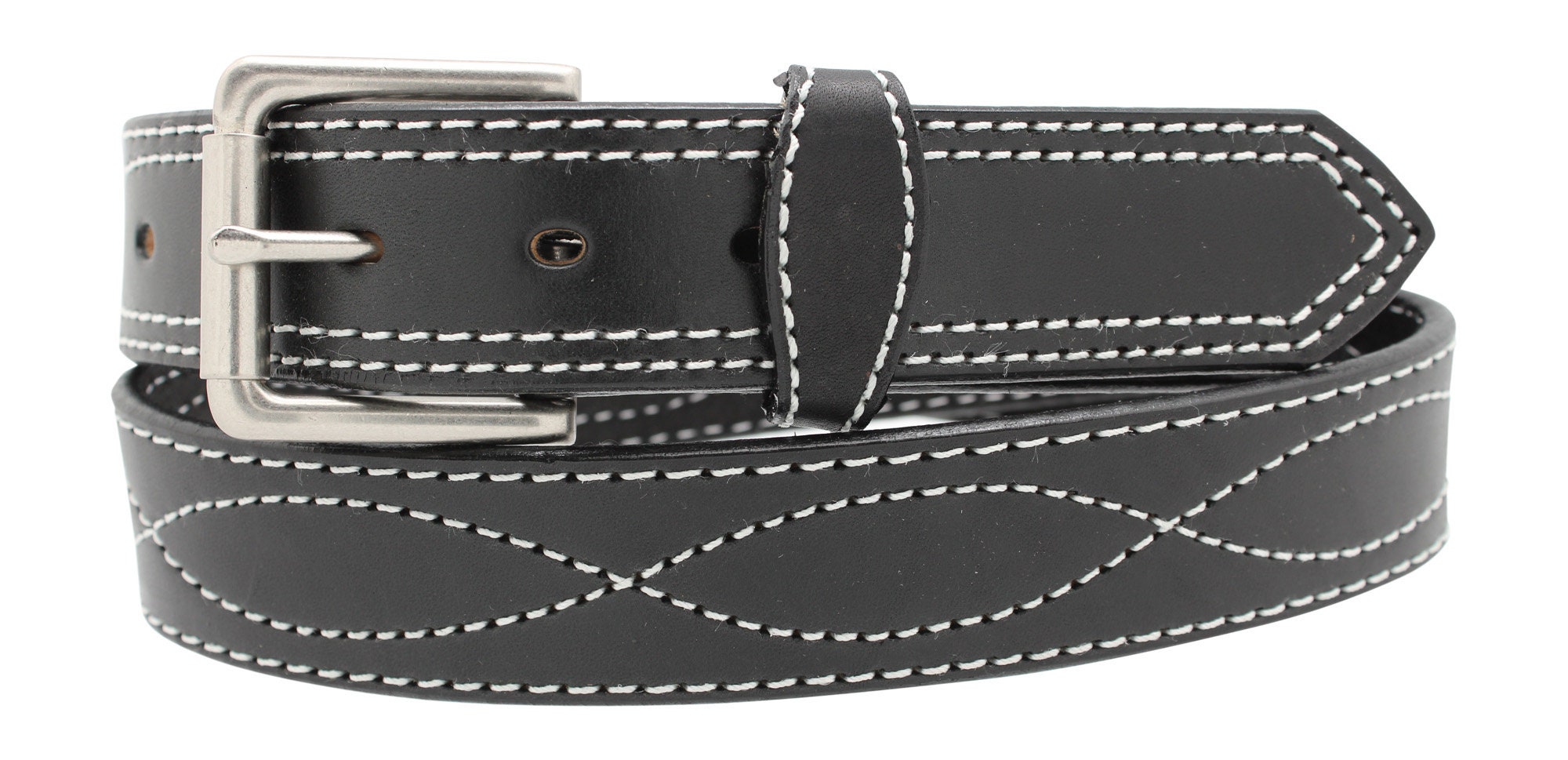 Figure 8 Stitched Leather Work Belt 1 1/2'' up to 70'' Waist, Black ...