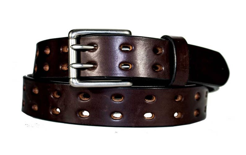 Double Hole Leather Belt With Double Prong Buckle - Etsy