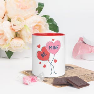 Be Mine Valentine's Day Mug: Ceramic Coffee Cup with Colorful Rim, Handle, and Inside