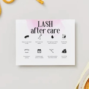 Digitale kaart aquarel wimperbehandeling: bewerkbaar roze en wit illustratief ontwerp voor schoonheidsspecialisten | Directe digitale download