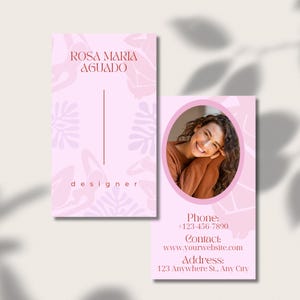 Weibliche Visitenkarte Vorlage: Vorgefertigte rosa und floral bearbeitbare Namenskarte - Benutzerdefinierte Canva Digital Download
