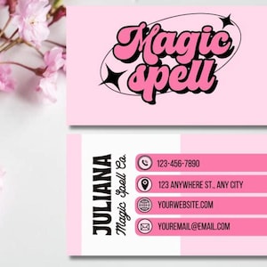 Editable Pink Retro Contact Card Template for Canva | Customizable Nostalgic Design